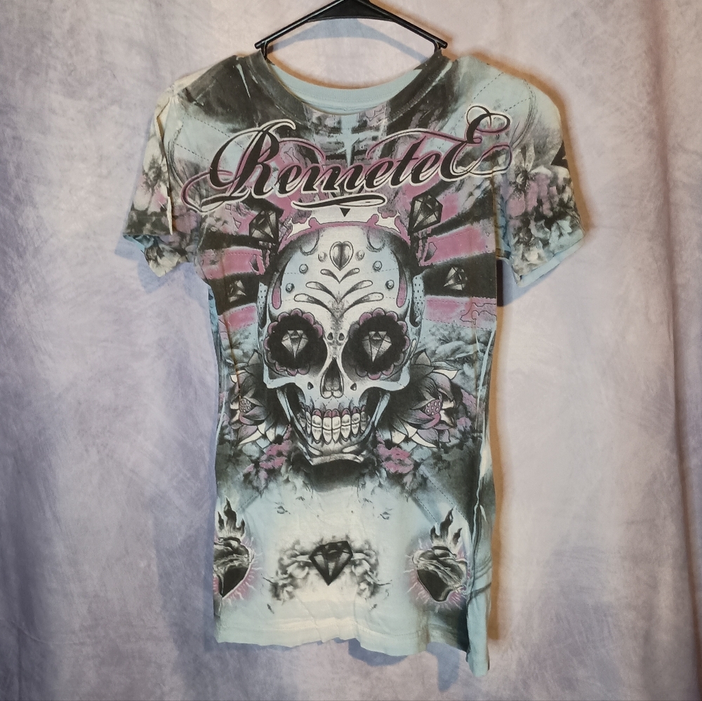Remetee By Affliction Y2K Skull‎ Tattoo Graphic Tee